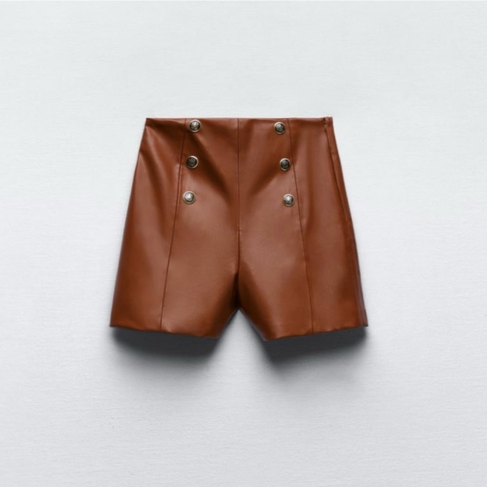 Zara Brown leather Shorts - Picture 3 of 16